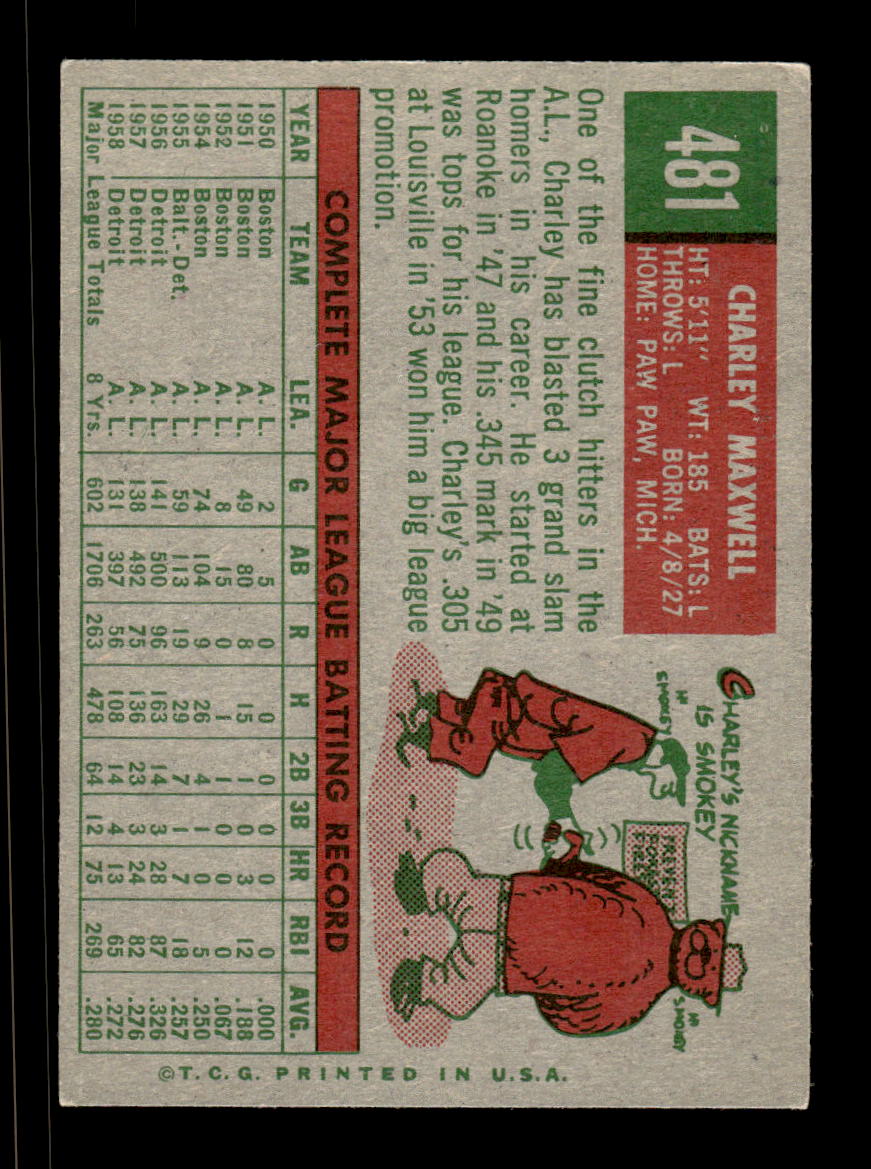 1959 Topps #481 Charley Maxwell Detroit Tigers EXMT HOF10009461