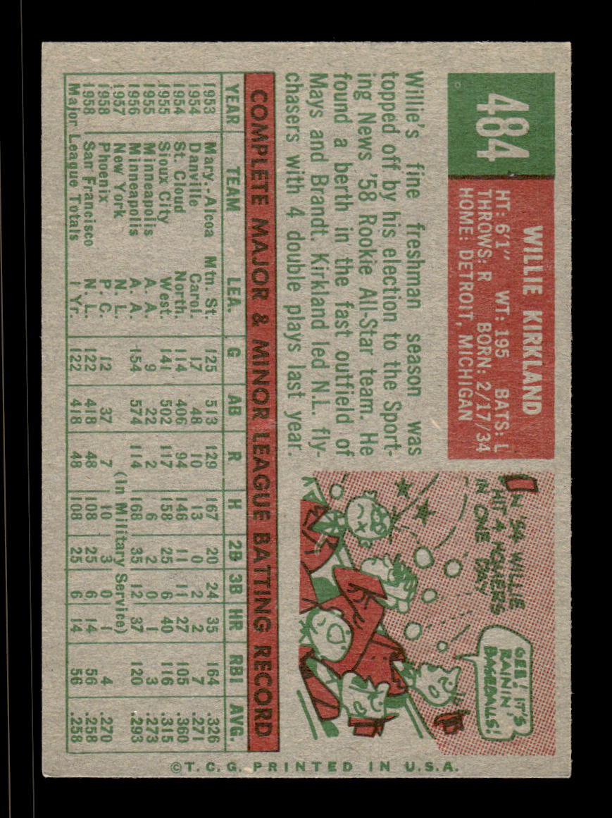 1959 Topps #484 Willie Kirkland San Francisco Giants EX HOF10009464