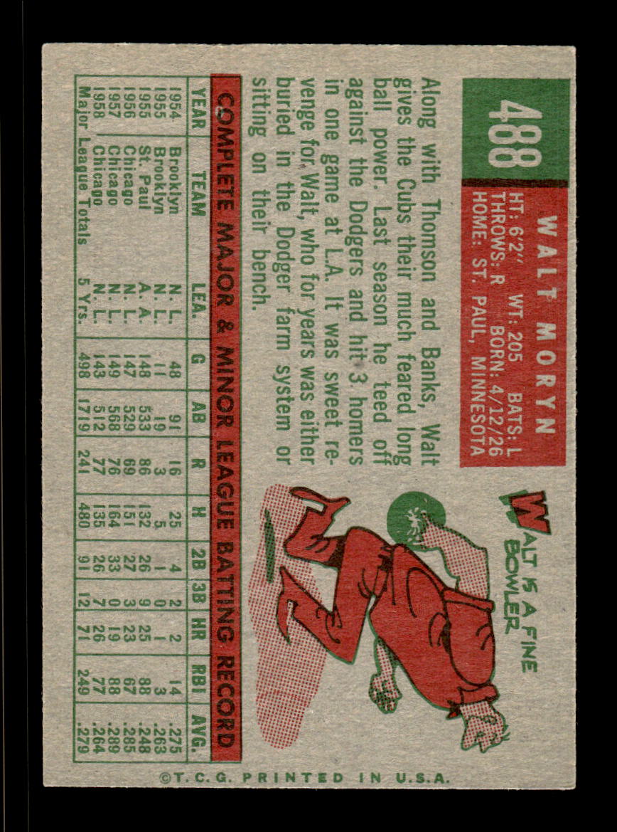 1959 Topps #488 Walt Moryn Chicago Cubs EX HOF10009468