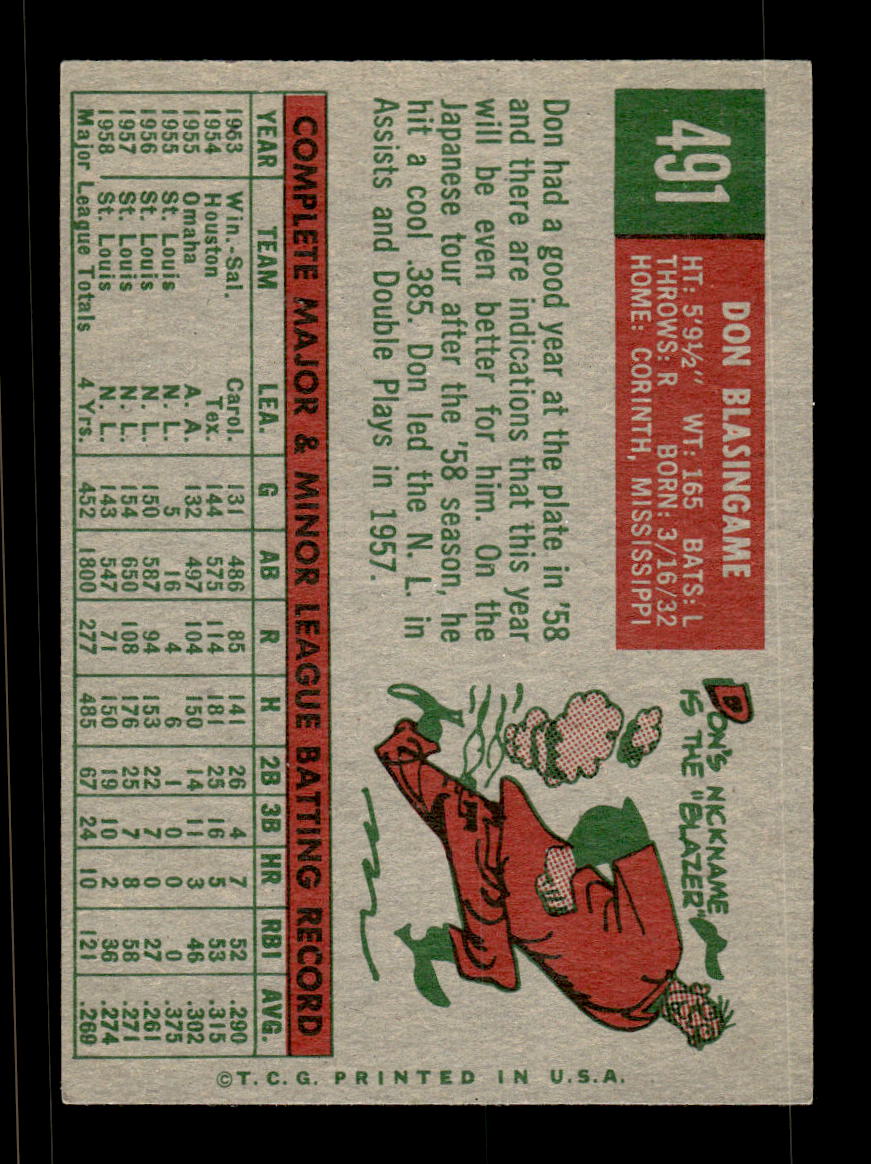 1959 Topps #491 Don Blasingame St. Louis Cardinals EX HOF10009471