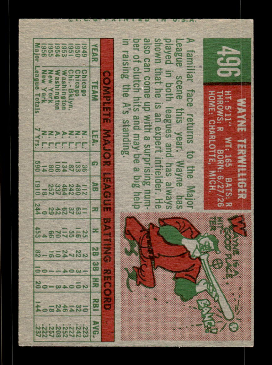 1959 Topps #496 Wayne Terwilliger Kansas City Athletics NMT HOF10009476