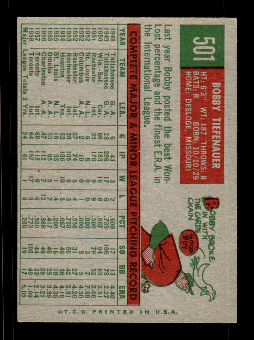 1959 Topps #501 Bobby Tiefenauer Cleveland Indians EXMT HOF10009481