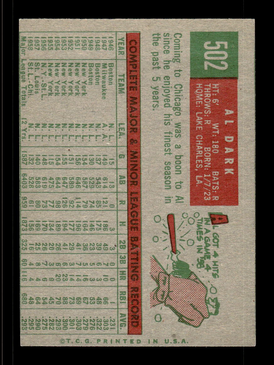 1959 Topps #502 Al Dark Chicago Cubs EX HOF10009482