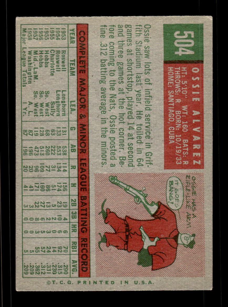 1959 Topps #504 Ossie Alvarez Detroit Tigers EXMT HOF10009484