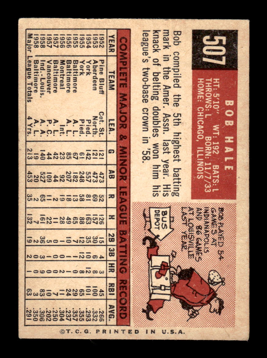 1959 Topps #507 Bob Hale Baltimore Orioles EX HOF10009487