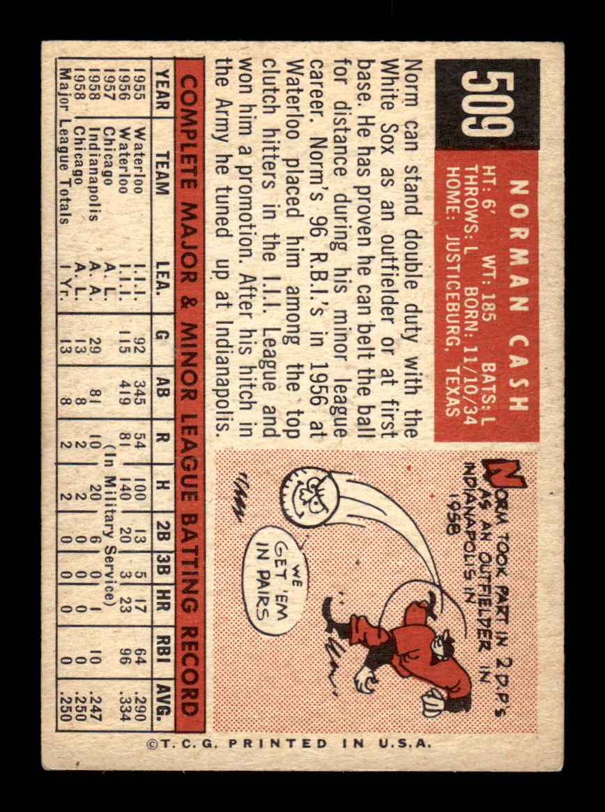 1959 Topps #509 Norm Cash Chicago White Sox VGEX HOF10009489