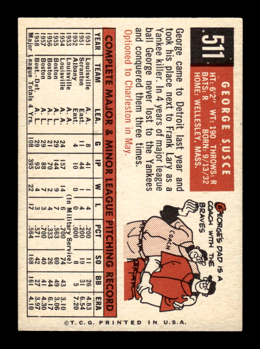 1959 Topps #511 George Susce Detroit Tigers EXMT HOF10009491
