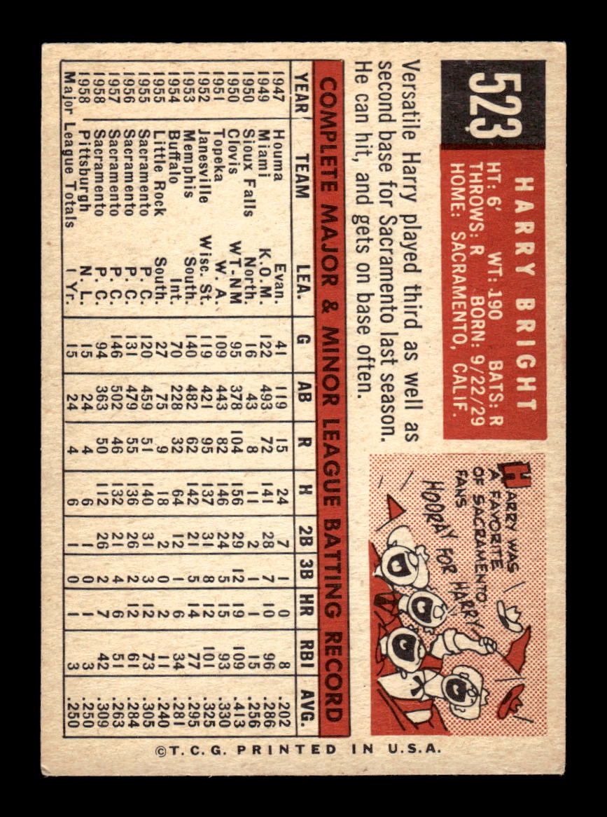 1959 Topps #523 Harry Bright Pittsburgh Pirates EX HOF10009498