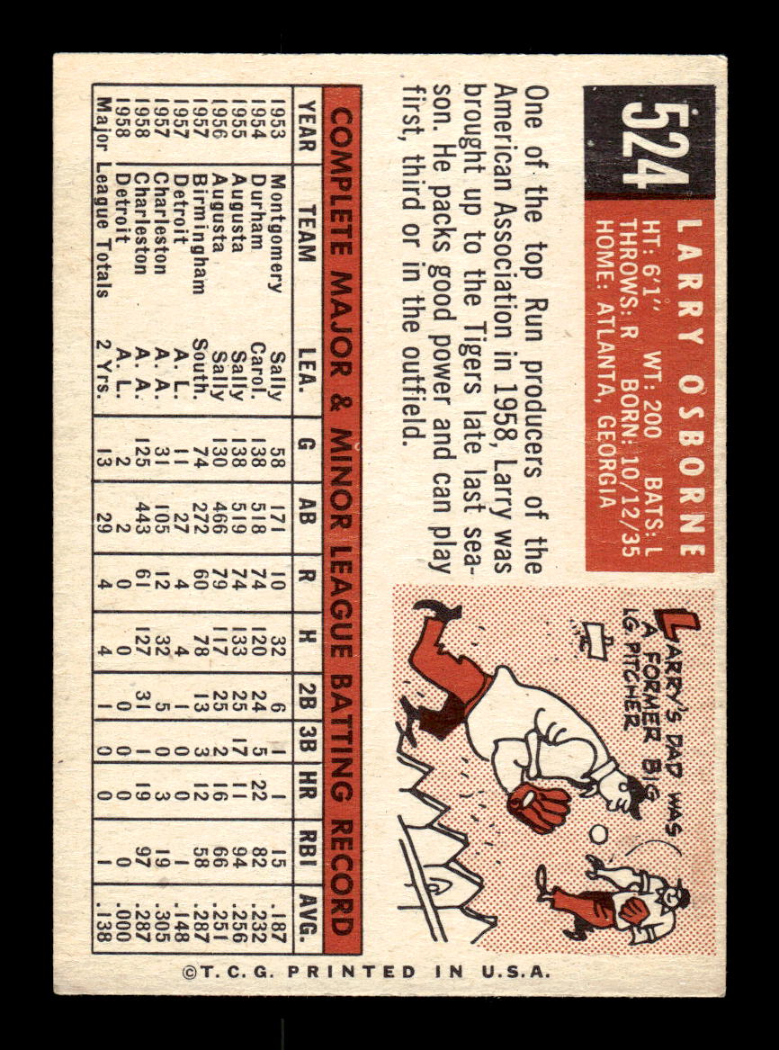 1959 Topps #524 Larry Osborne Detroit Tigers EX HOF10009499