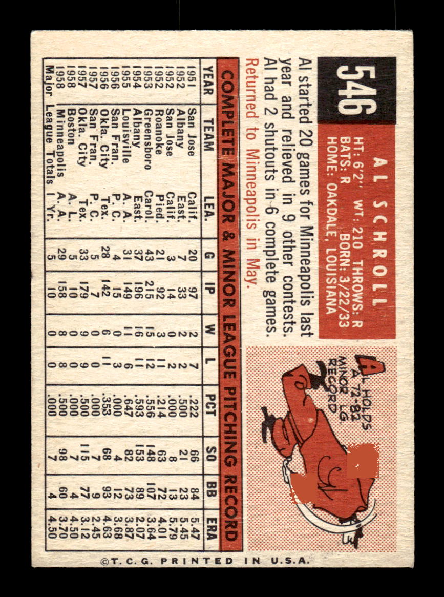 1959 Topps #546 Al Schroll Philadelphia Phillies EX HOF10009516