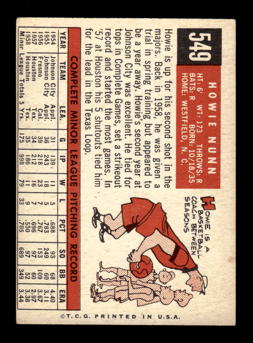 1959 Topps #549 Howie Nunn St. Louis Cardinals EX HOF10009519