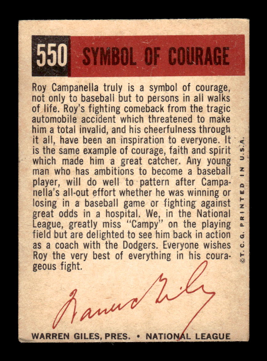 1959 Topps #550 Roy Campanella Brooklyn Dodgers EX HOF10009520