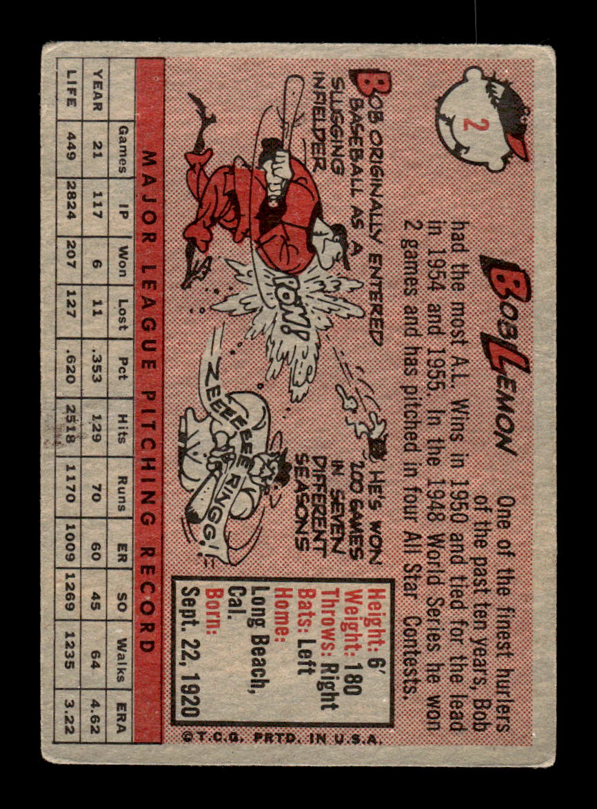 1958 Topps #2a Bob Lemon Cleveland Indians VG KC10009535