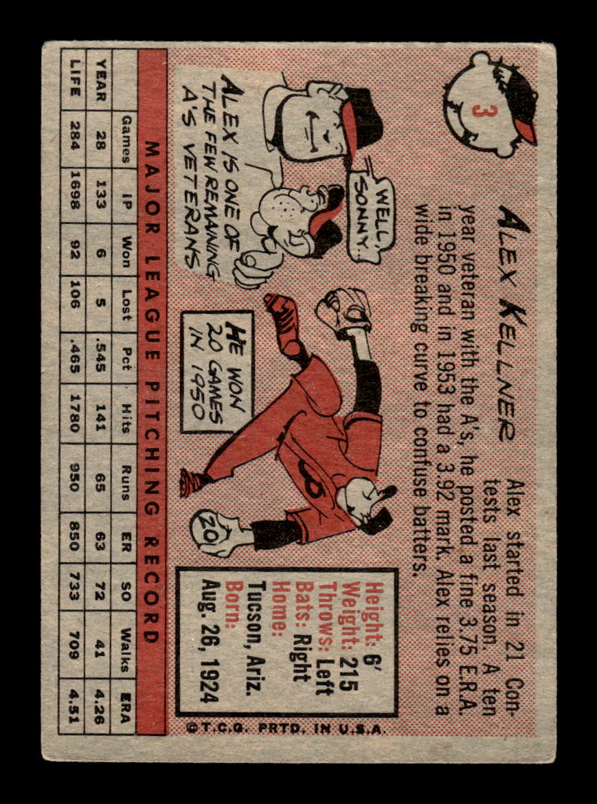 1958 Topps #3 Alex Kellner Kansas City Athletics VG KC10009536