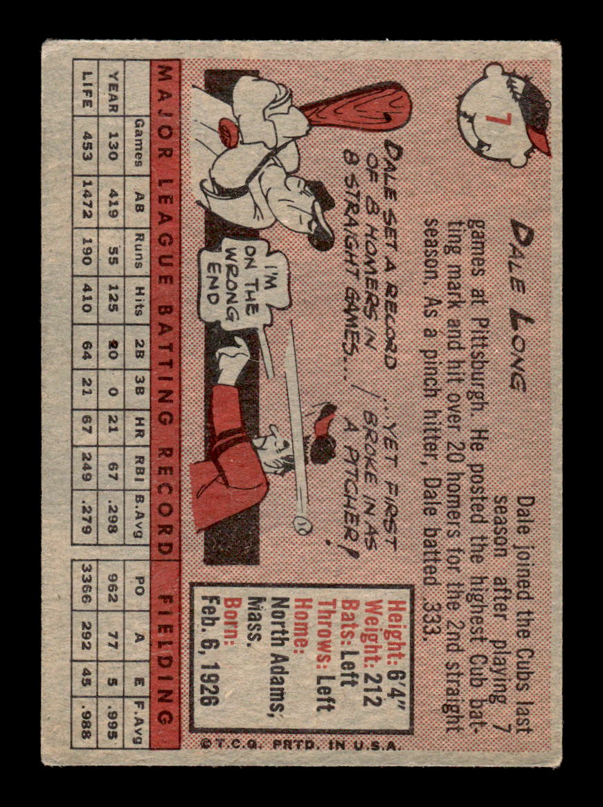 1958 Topps #7 Dale Long Chicago Cubs EX KC10009539