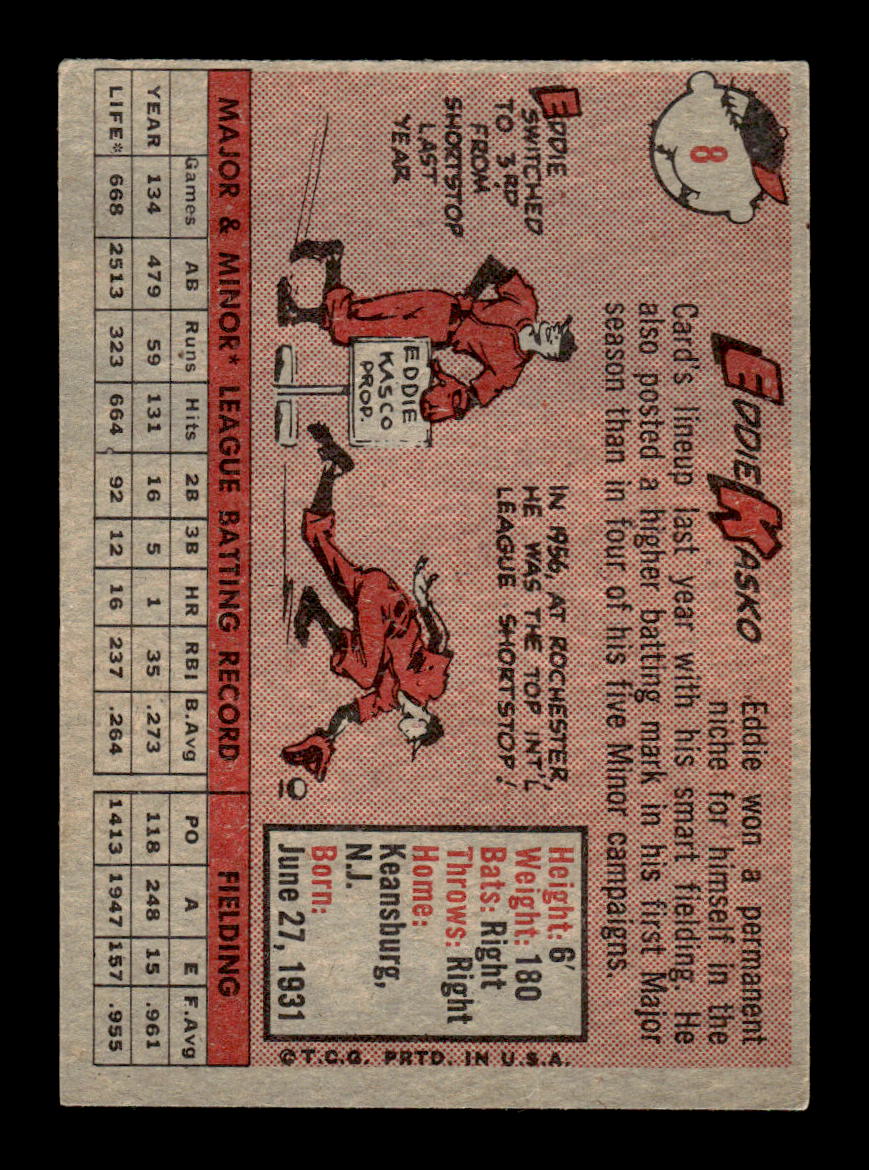1958 Topps #8a Eddie Kasko St. Louis Cardinals EX KC10009540