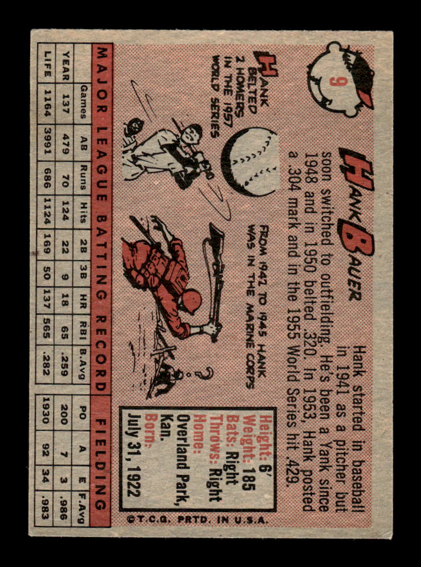 1958 Topps #9 Hank Bauer New York Yankees EX KC10009541