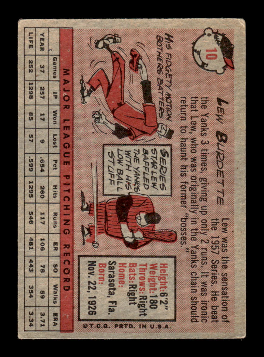 1958 Topps #10 Lew Burdette Milwaukee Braves VGEX KC10009542