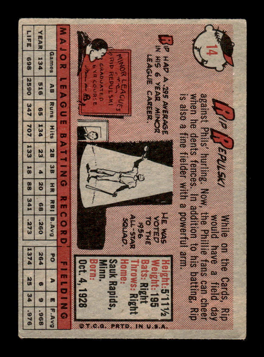 1958 Topps #14 Rip Repulski Philadelphia Phillies VG KC10009546