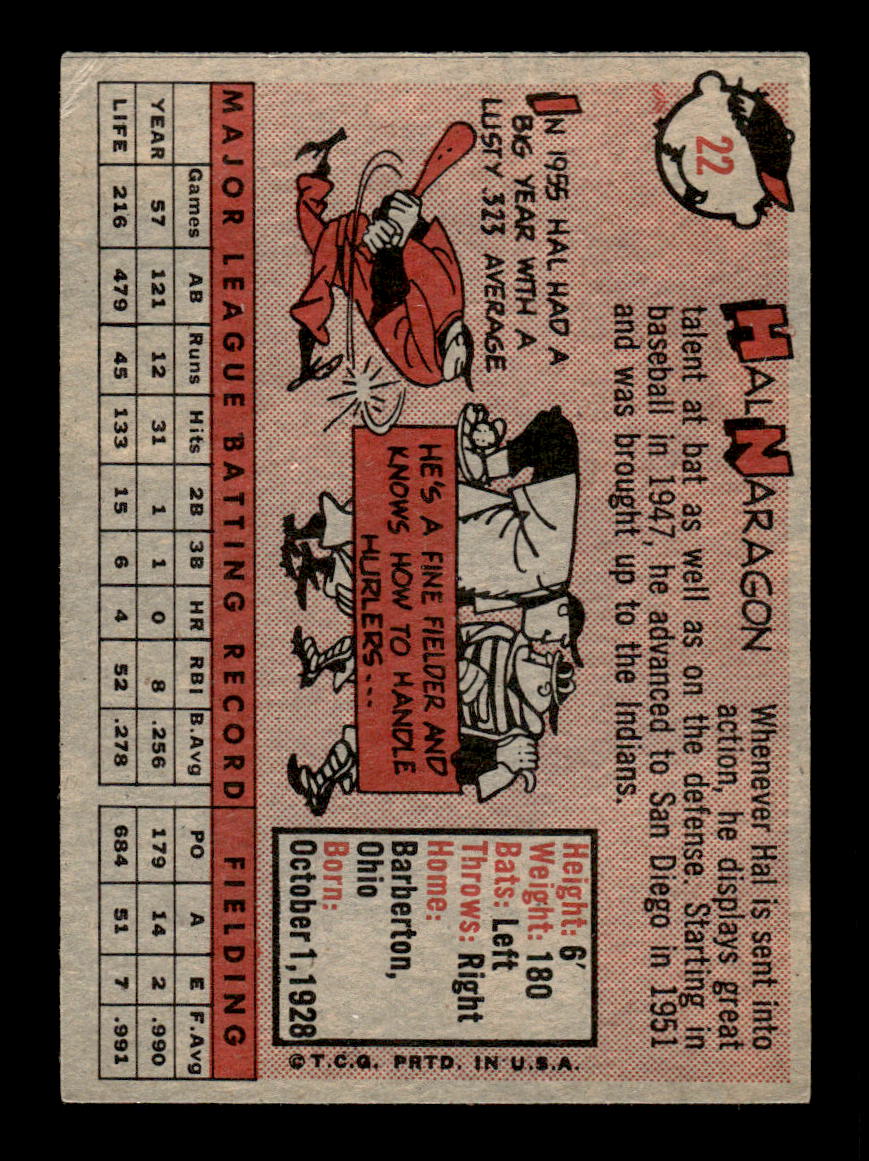 1958 Topps #22 Hal Naragon Cleveland Indians EX KC10009551