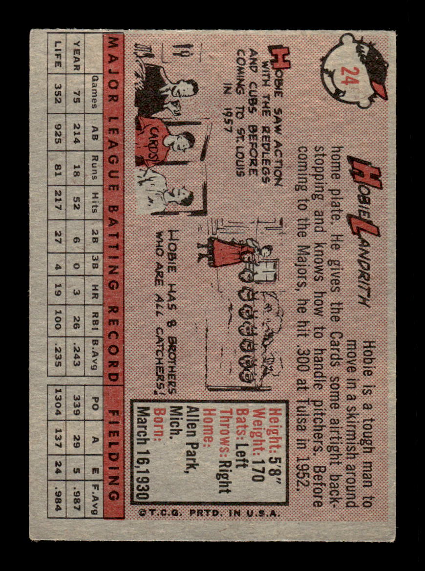 1958 Topps #24a Hobie Landrith St. Louis Cardinals EX KC10009553