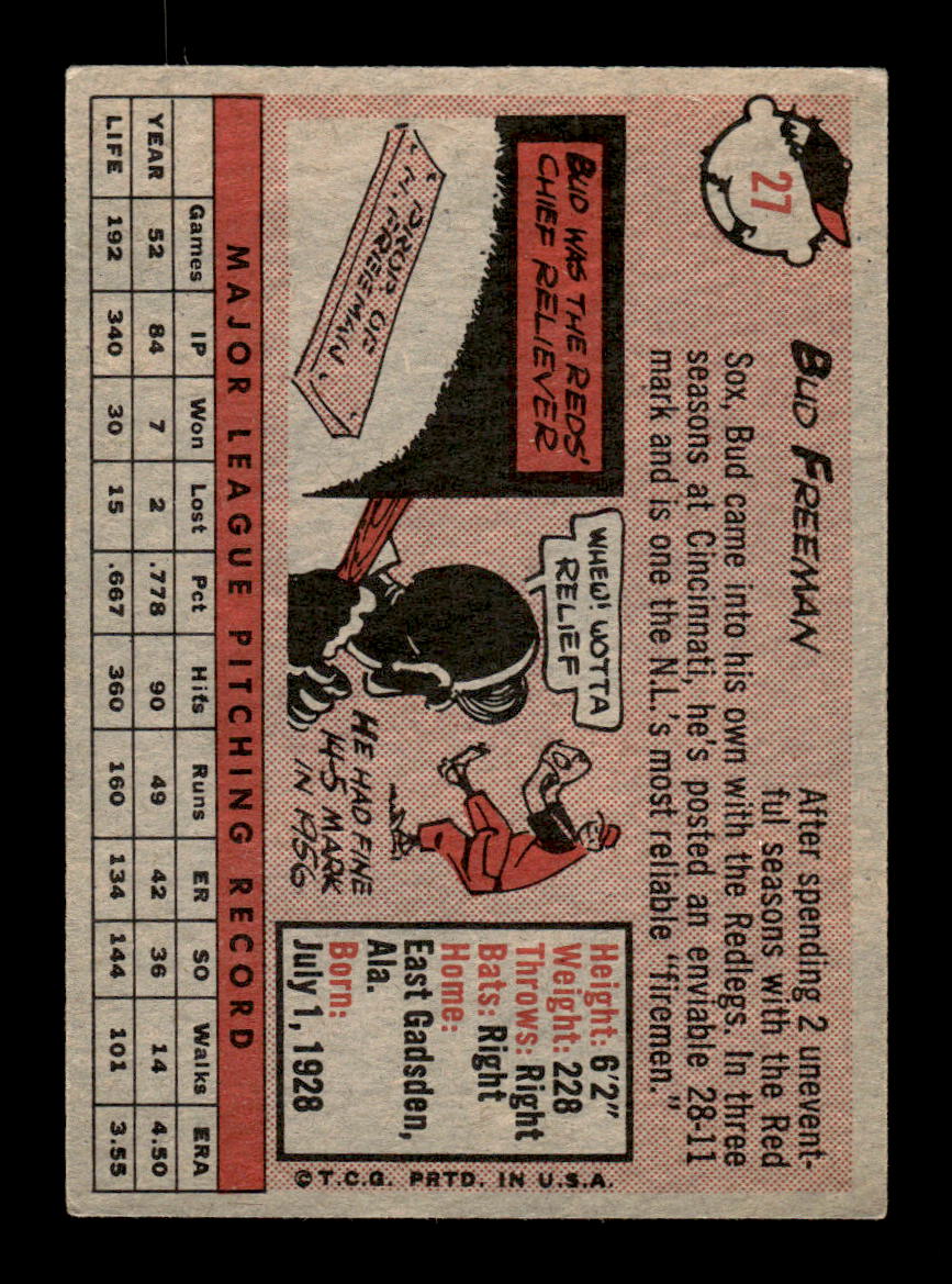 1958 Topps #27 Bud Freeman Cincinnati Redlegs EX KC10009556