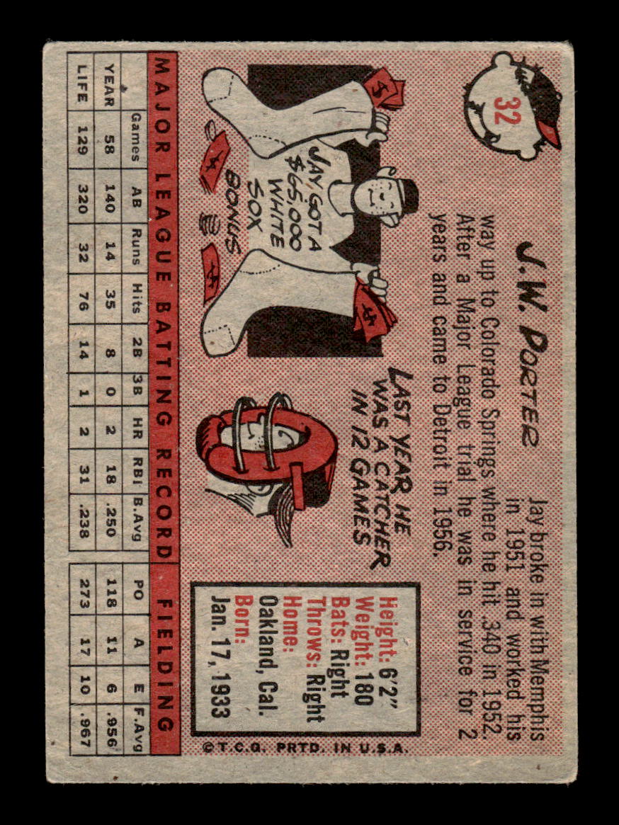 1958 Topps #32a J.W. Porter Detroit Tigers EX KC10009560