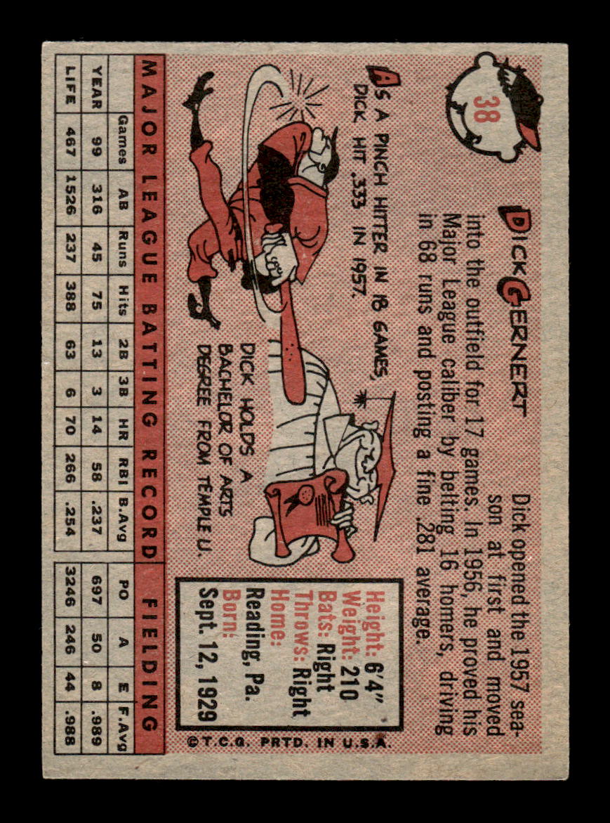1958 Topps #38 Dick Gernert Boston Red Sox EX KC10009566
