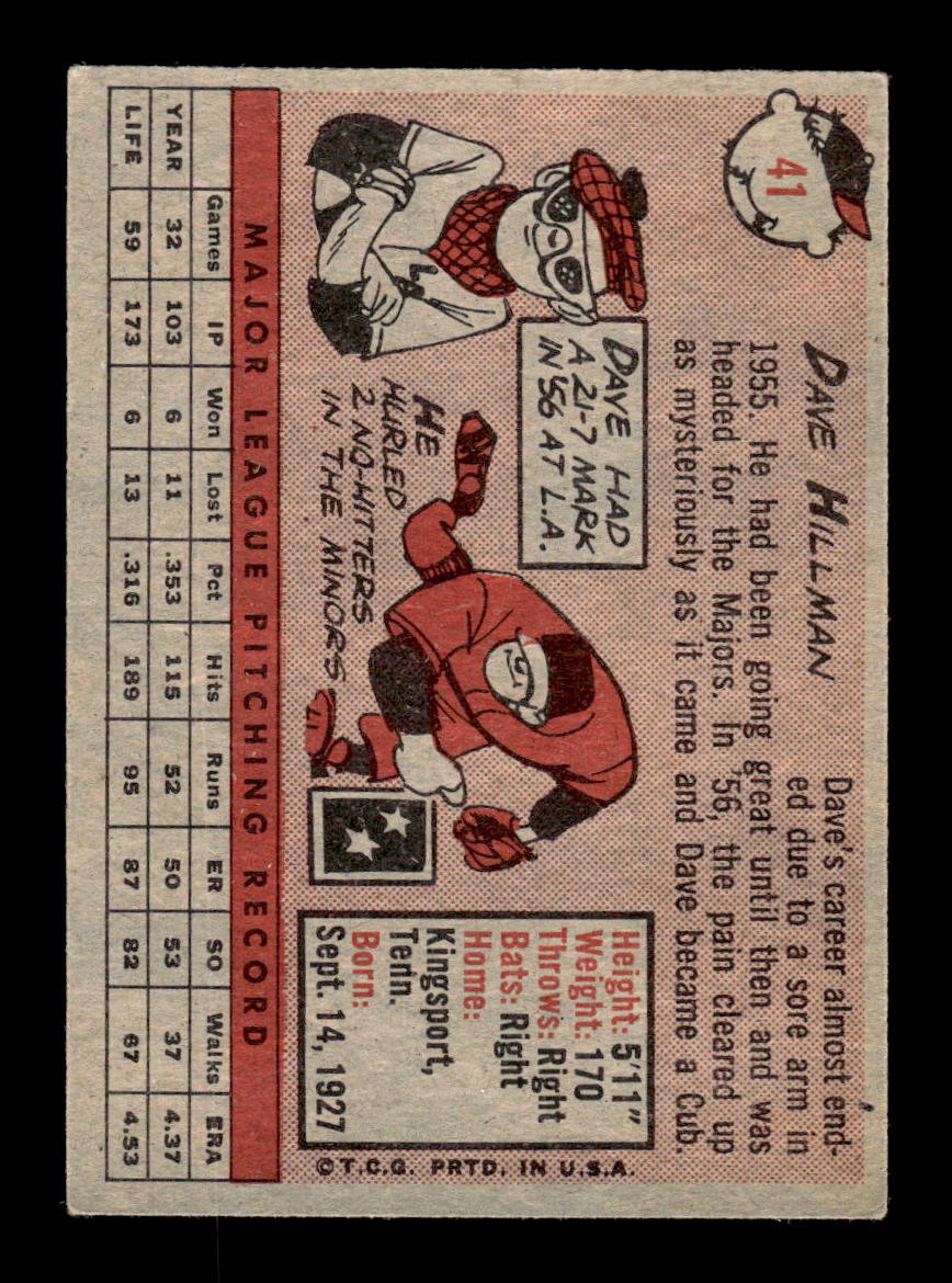 1958 Topps #41 Dave Hillman Chicago Cubs EX KC10009569