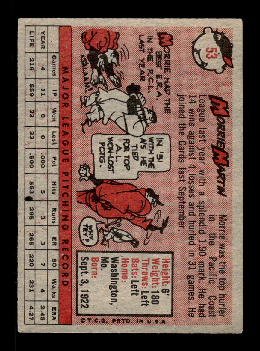 1958 Topps #53b Morrie Martin St. Louis Cardinals EX KC10009579