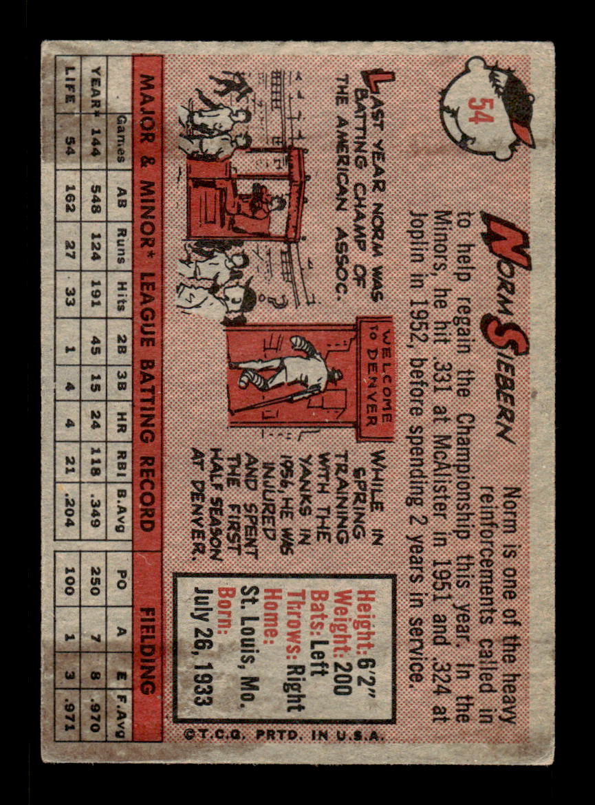 1958 Topps #54 Norm Siebern New York Yankees EX KC10009580