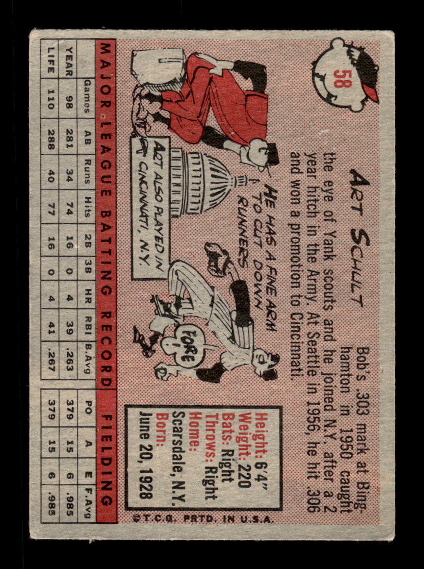 1958 Topps #58a Art Schult Washington Senators EX KC10009584
