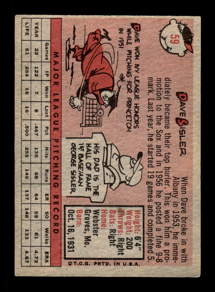 1958 Topps #59 Dave Sisler Boston Red Sox EX KC10009585