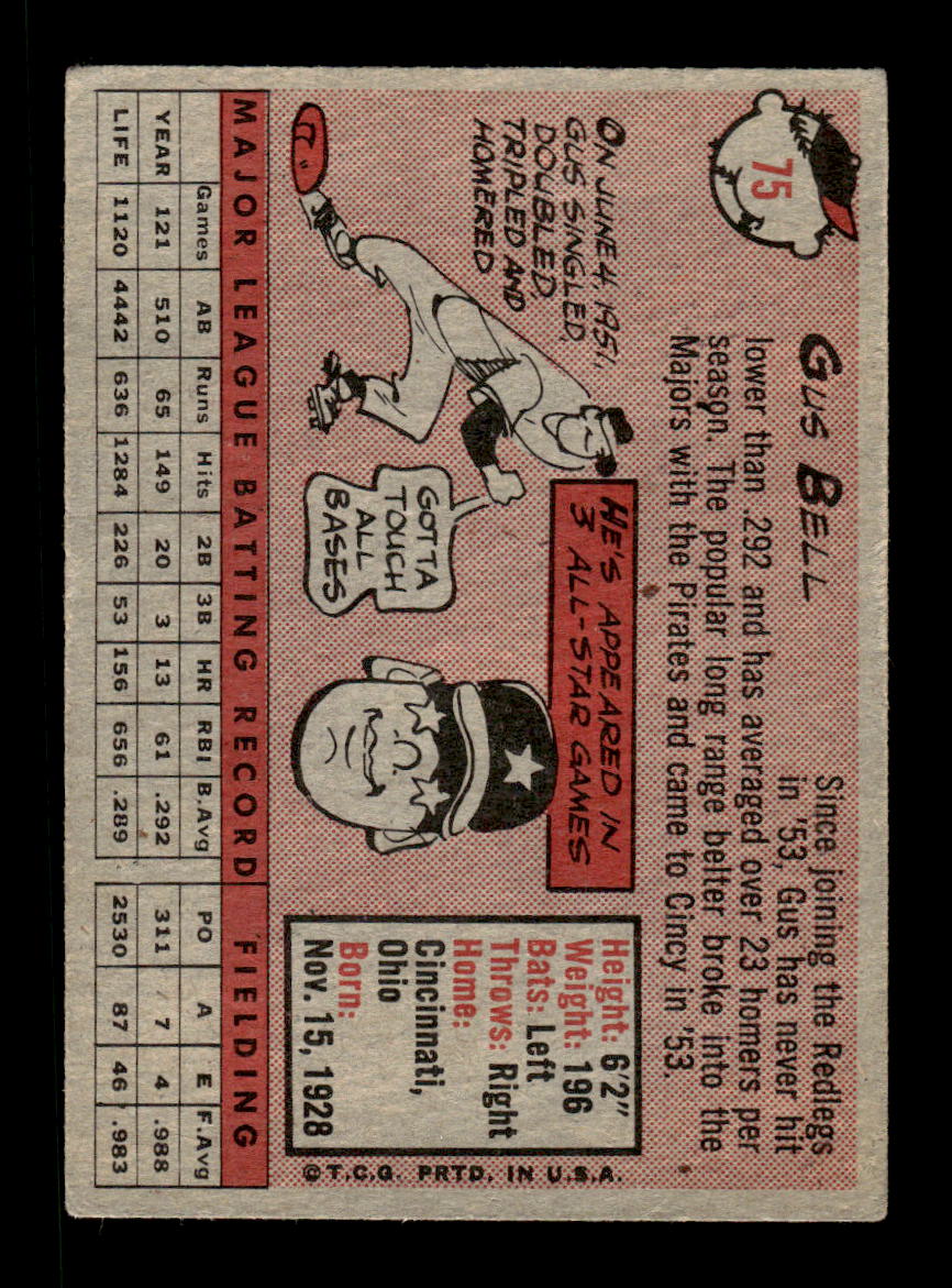 1958 Topps #75 Gus Bell Cincinnati Redlegs EX KC10009599