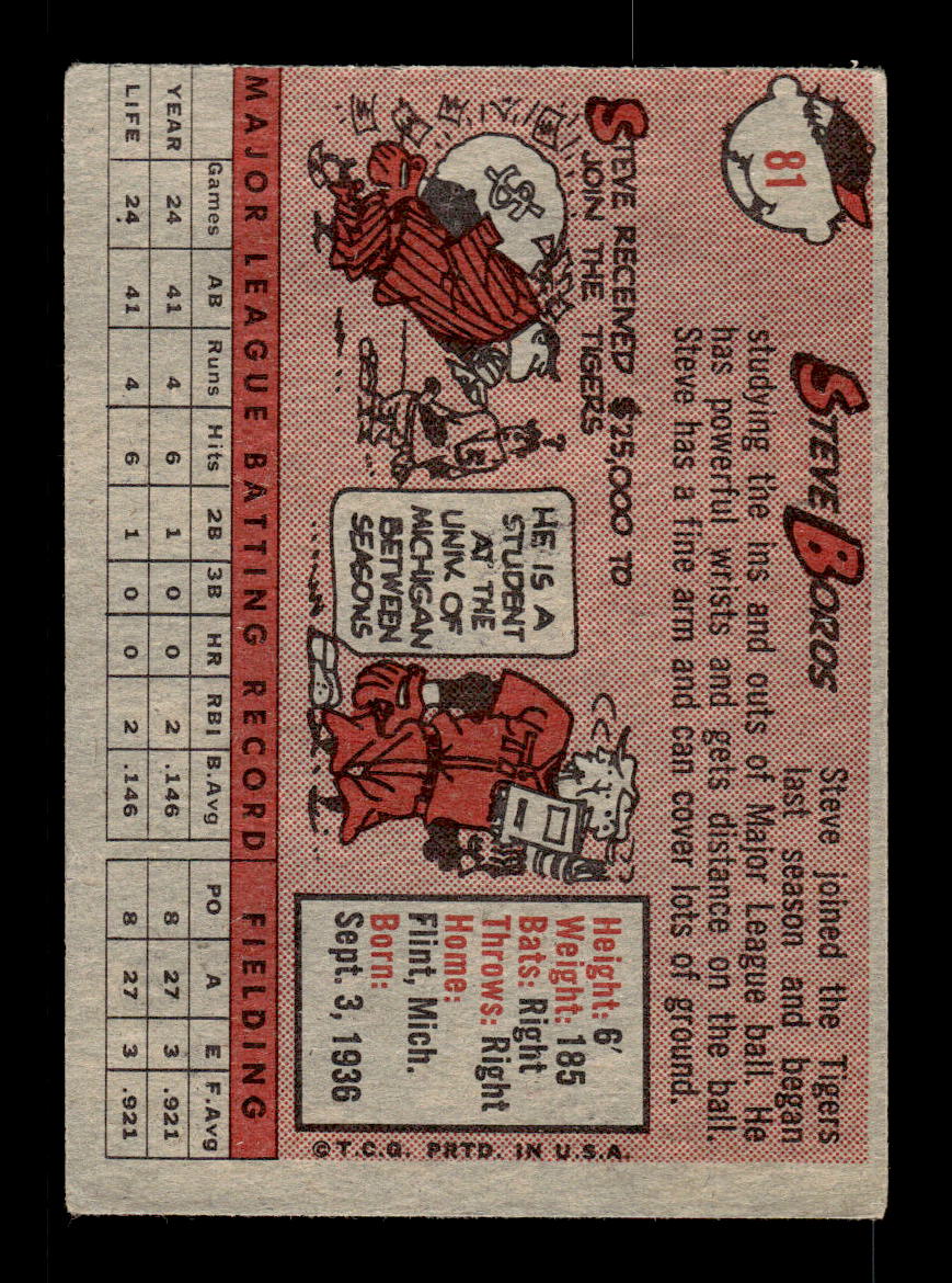 1958 Topps #81a Steve Boros Detroit Tigers EX KC10009605