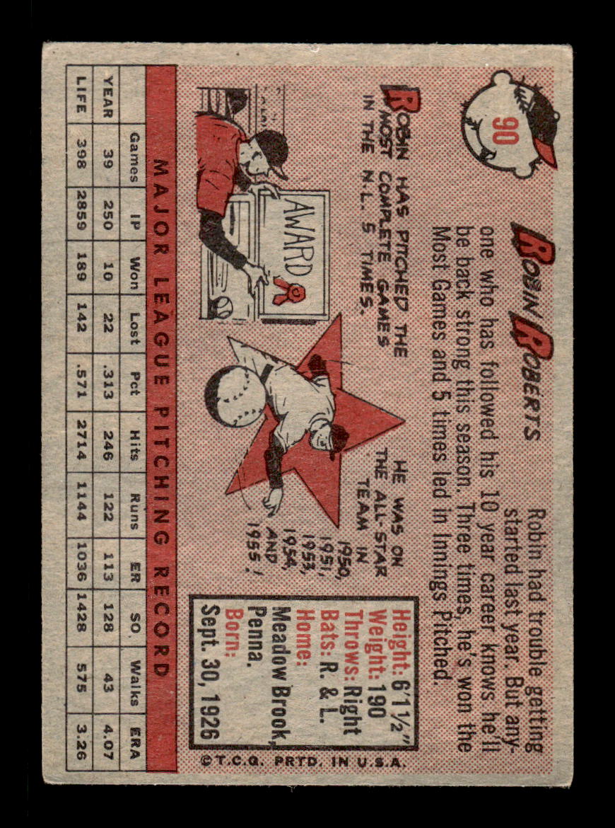 1958 Topps #90 Robin Roberts Philadelphia Phillies VGEX KC10009613
