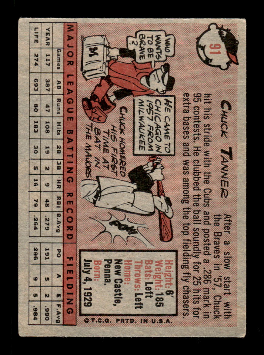 1958 Topps #91 Chuck Tanner Chicago Cubs EX KC10009614