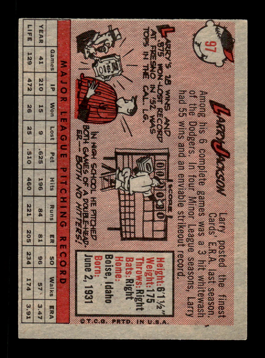 1958 Topps #97a Larry Jackson St. Louis Cardinals EX KC10009619