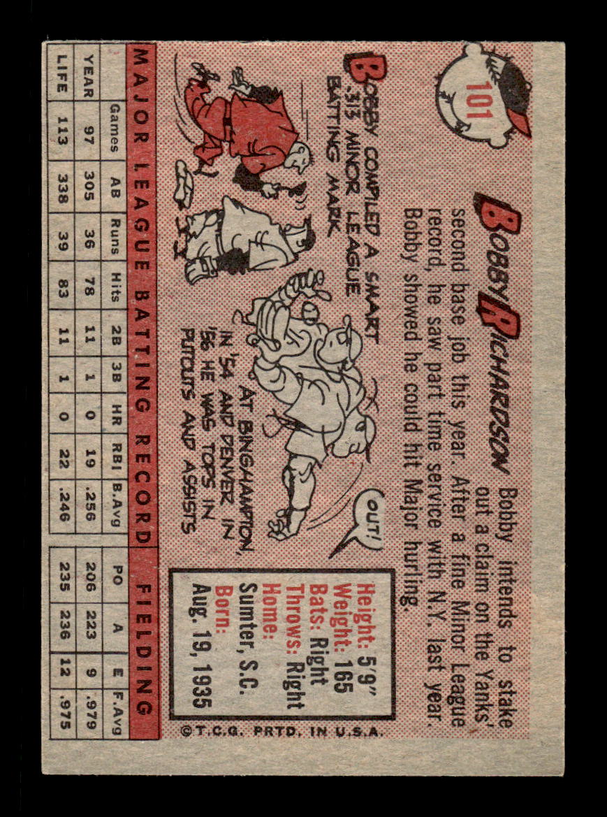 1958 Topps #101b Bobby Richardson New York Yankees EX KC10009623
