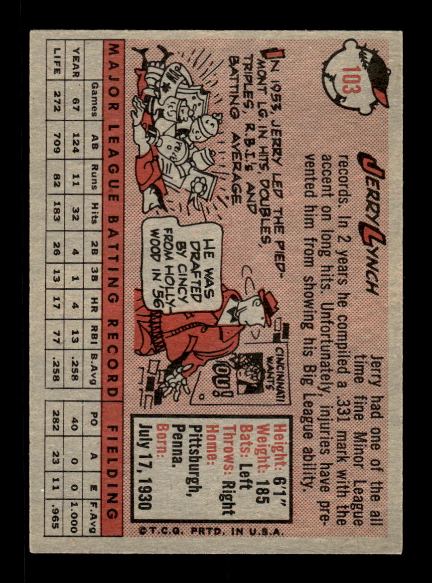 1958 Topps #103 Jerry Lynch Cincinnati Redlegs EX KC10009625