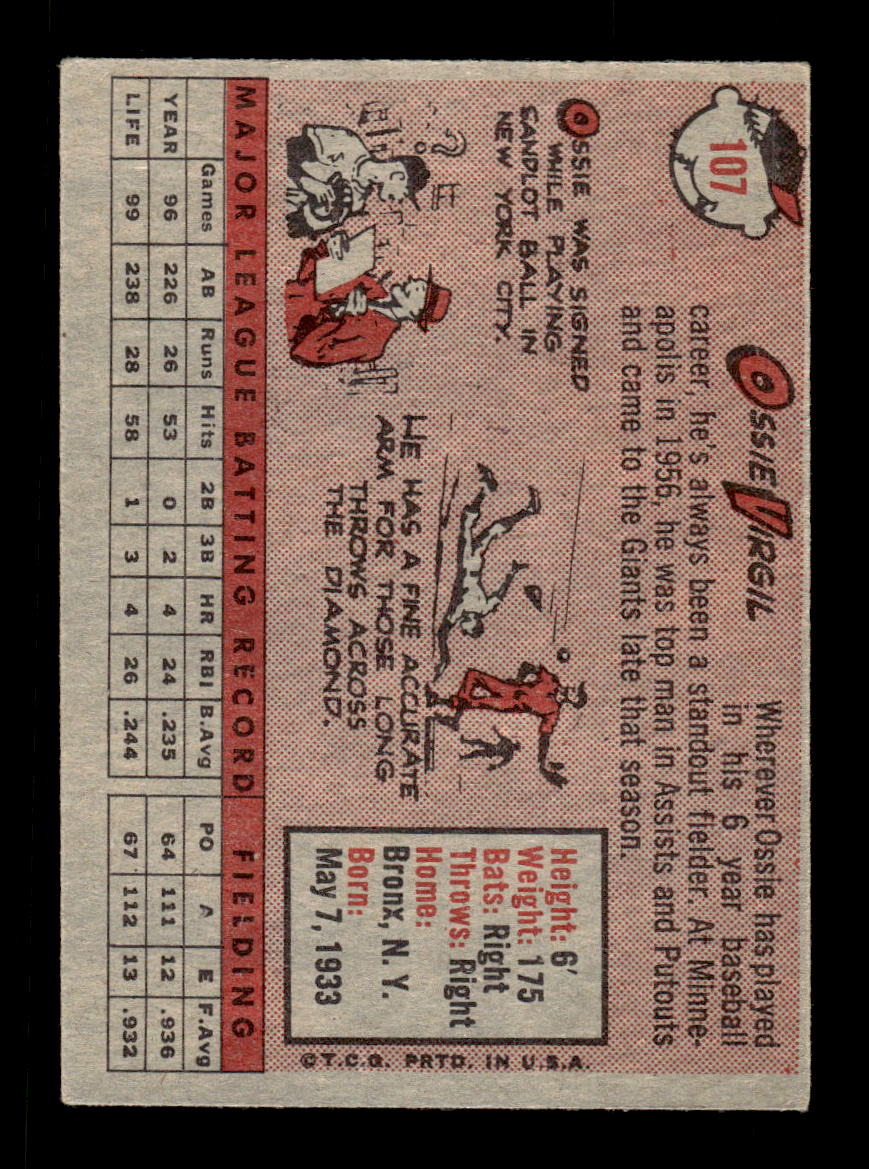 1958 Topps #107 Ossie Virgil San Francisco Giants EX KC10009628