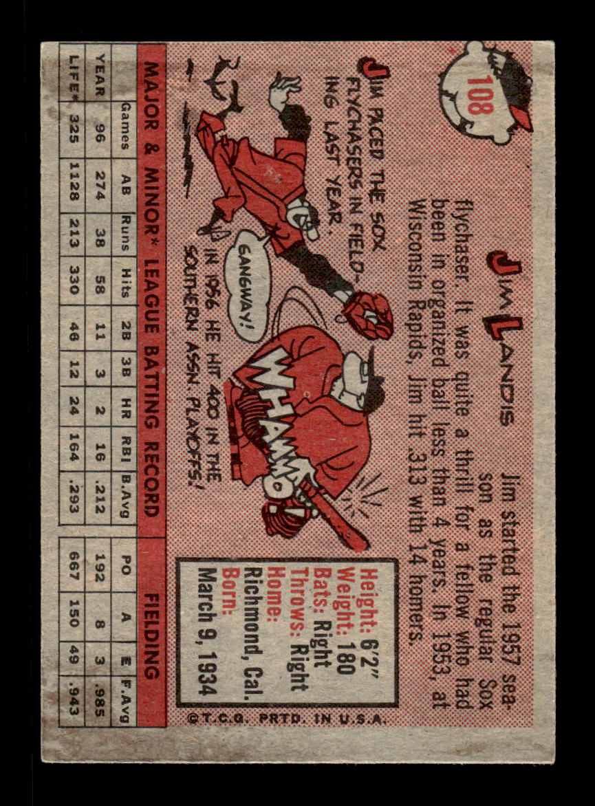 1958 Topps #108a Jim Landis Chicago White Sox EX KC10009629