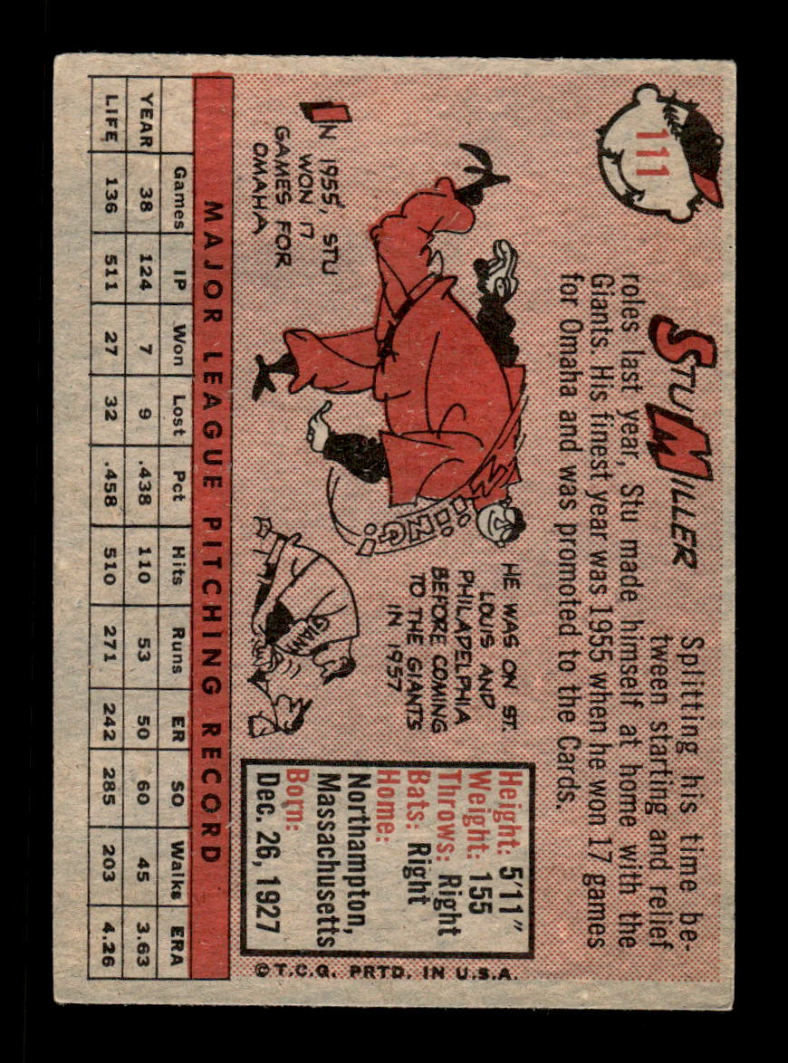 1958 Topps #111 Stu Miller San Francisco Giants EX KC10009632