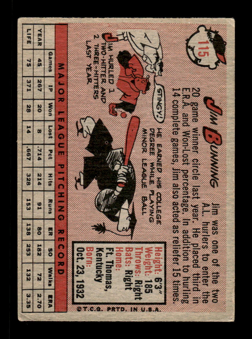 1958 Topps #115 Jim Bunning Detroit Tigers VGEX KC10009636