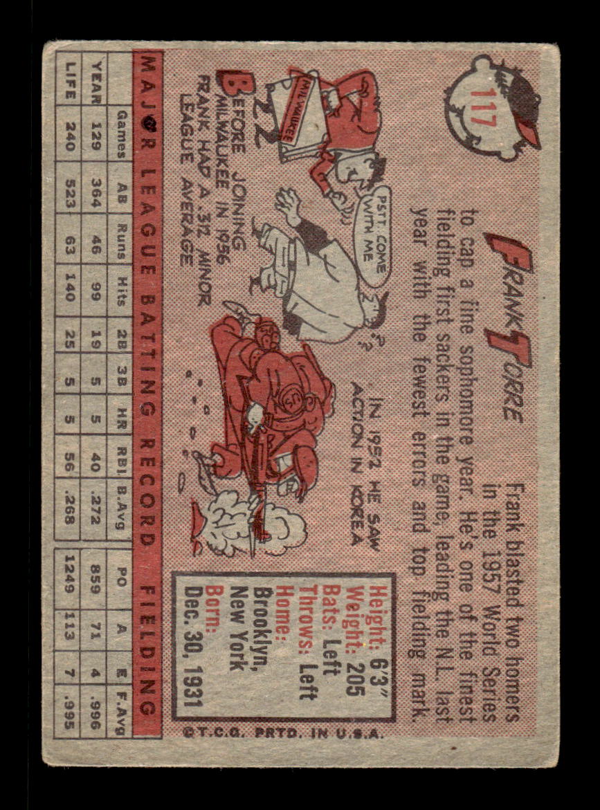 1958 Topps #117 Frank Torre Milwaukee Braves EX KC10009638