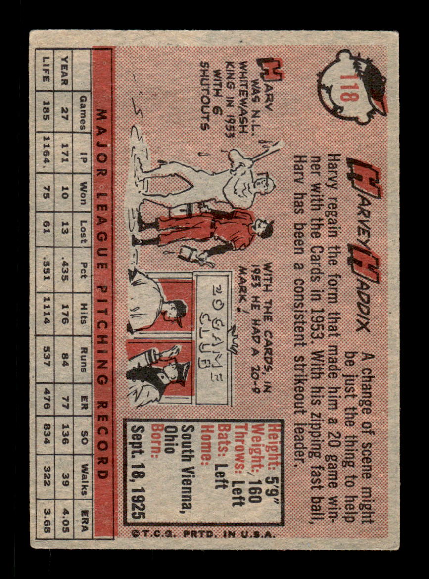 1958 Topps #118 Harvey Haddix Cincinnati Redlegs EX KC10009639