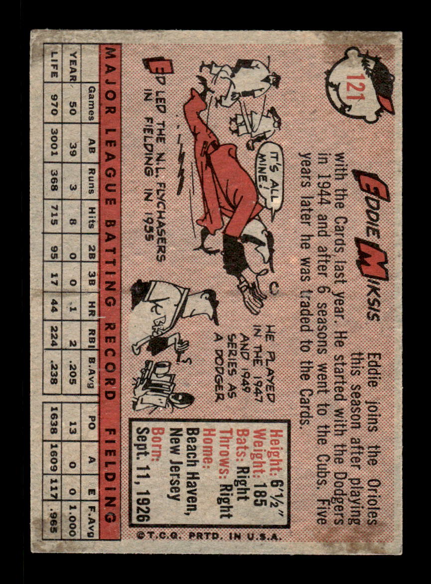 1958 Topps #121 Eddie Miksis Baltimore Orioles EX KC10009642