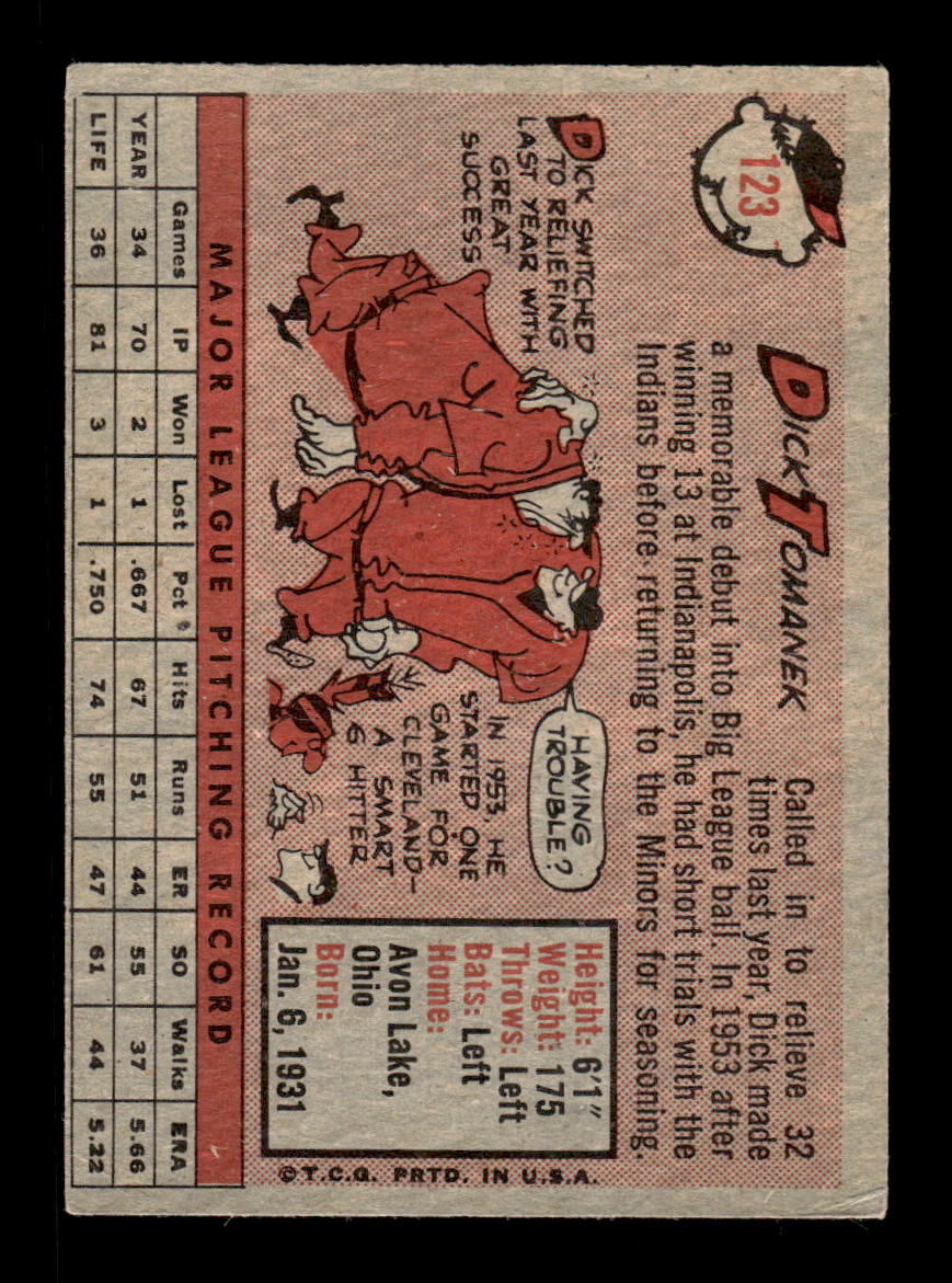 1958 Topps #123 Dick Tomanek Cleveland Indians EX KC10009644