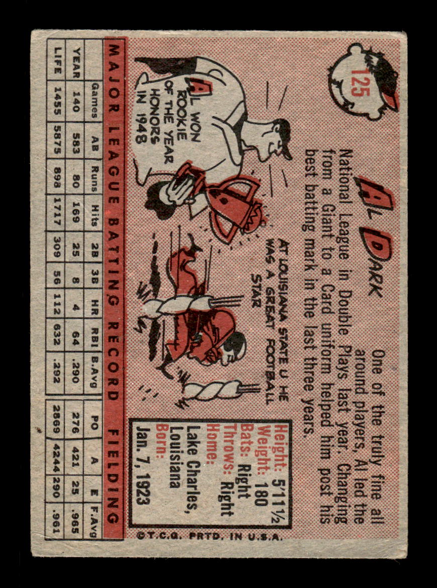 1958 Topps #125 Al Dark St. Louis Cardinals VG KC10009646