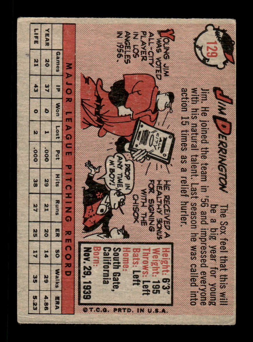 1958 Topps #129 Jim Derrington Chicago White Sox EX KC10009650